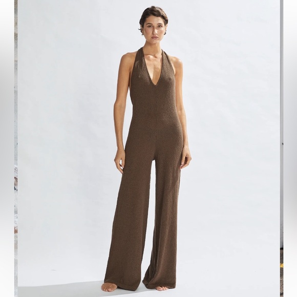One Mile Sammy Knit Jumpsuit Chocolate Cropped